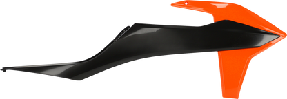 Acerbis radiator shrouds in OEM orange and black for 2016 motorcycle, featuring sleek body design and branding details.