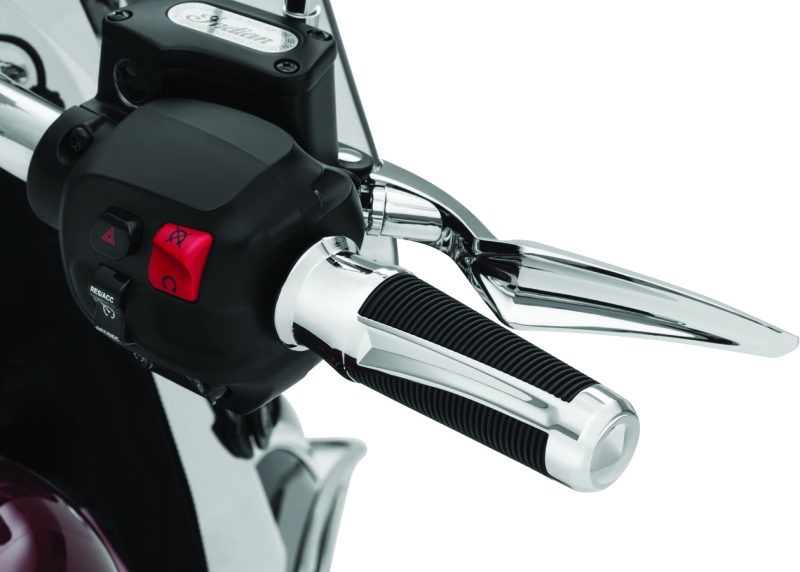 Kuryakyn Phantom Grips for Indian Motorcycles in chrome with sleek, ergonomic design and detailed grip patterns.