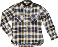 ScorpionEXO women's Covert flannel riding shirt in white and yellow with Kevlar lining, 2X size, designed for motorcycle safety.