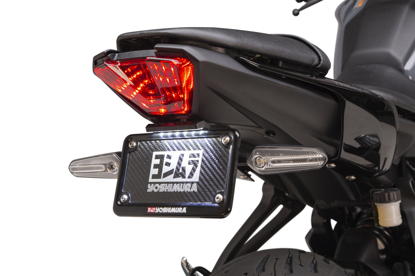 YOSHIMURA Yamaha MT-07 fender eliminator kit installed, featuring sleek design and compact tail light for motorcycle customization.