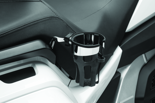 Chrome Kuryakyn Reflex Drink Holder for Honda Goldwing GL1800 passenger mount, sturdy and stylish motorcycle accessory.