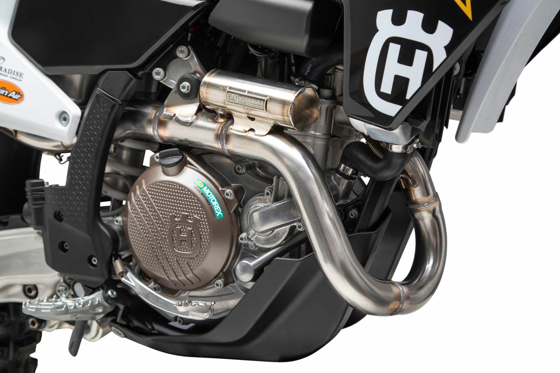 YOSHIMURA RS-12 Series exhaust system with aluminum and carbon fiber components for Husqvarna and KTM motorcycles