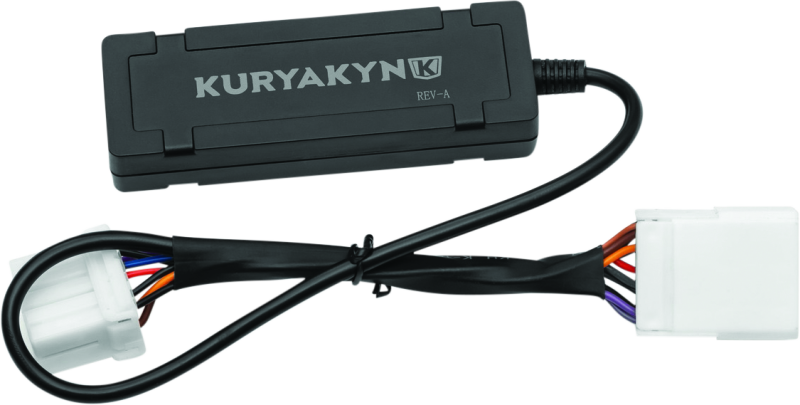 Kuryakyn 8-pin turn signal regulator amp for Harley-Davidson motorcycles, showing the compact electronic component with wiring connections.