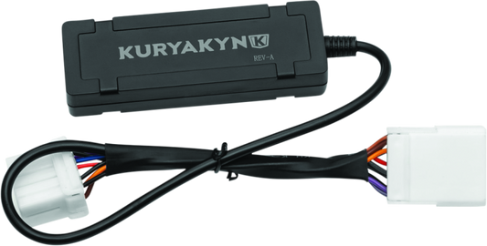 Kuryakyn 8-pin turn signal regulator amp for Harley-Davidson motorcycles, showing the compact electronic component with wiring connections.