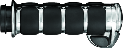 Chrome Kuryakyn ISO Grips with Throttle Boss for throttle-by-wire motorcycle systems, featuring ergonomic design and durable finish.