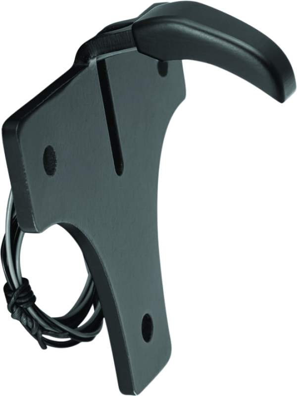 Kuryakyn LED license plate light in black for powersports vehicles, showing the compact, sleek design and mounting bracket.