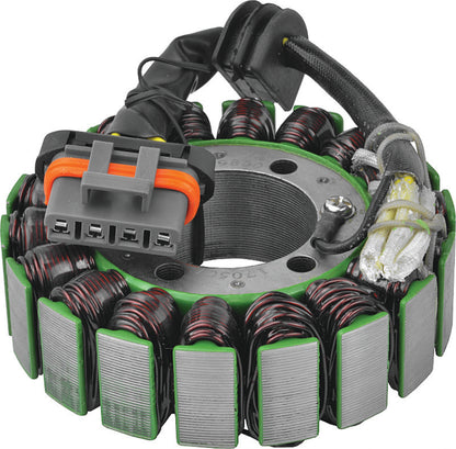 QuadBoss Polaris Ranger 700 6x6 EFI stator part #463502, close-up showing black electrical component with wiring connections.