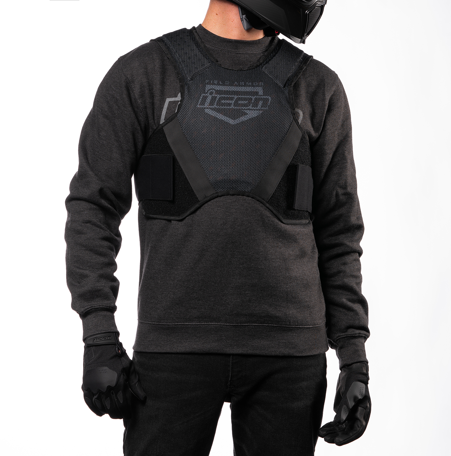 Black ICON Softcore™ vest by Bill's Exhausts, small/medium size, featuring a sleek design and lightweight construction.
