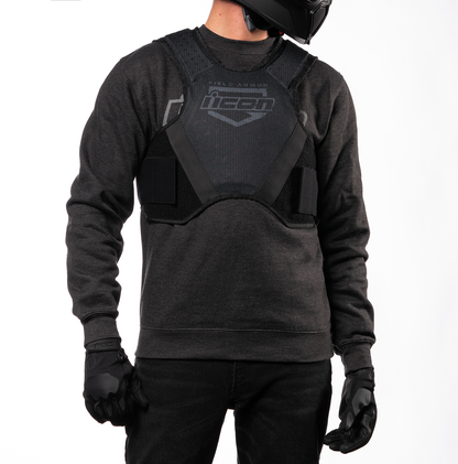 Black ICON Softcore™ vest by Bill's Exhausts, small/medium size, featuring a sleek design and lightweight construction.
