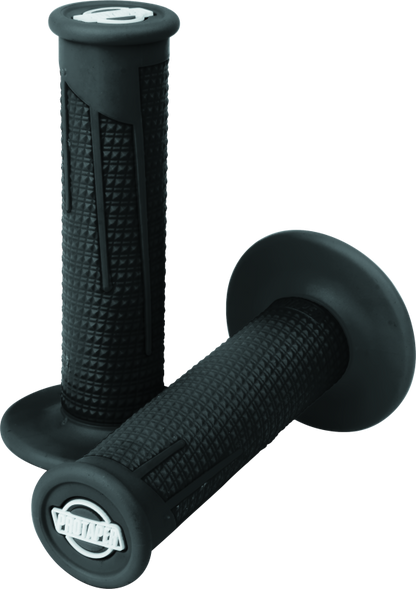 Black ProTaper Full Diamond Clamp-On Grips on a motorcycle handlebar, showcasing textured grip surface and secure clamp mechanism.