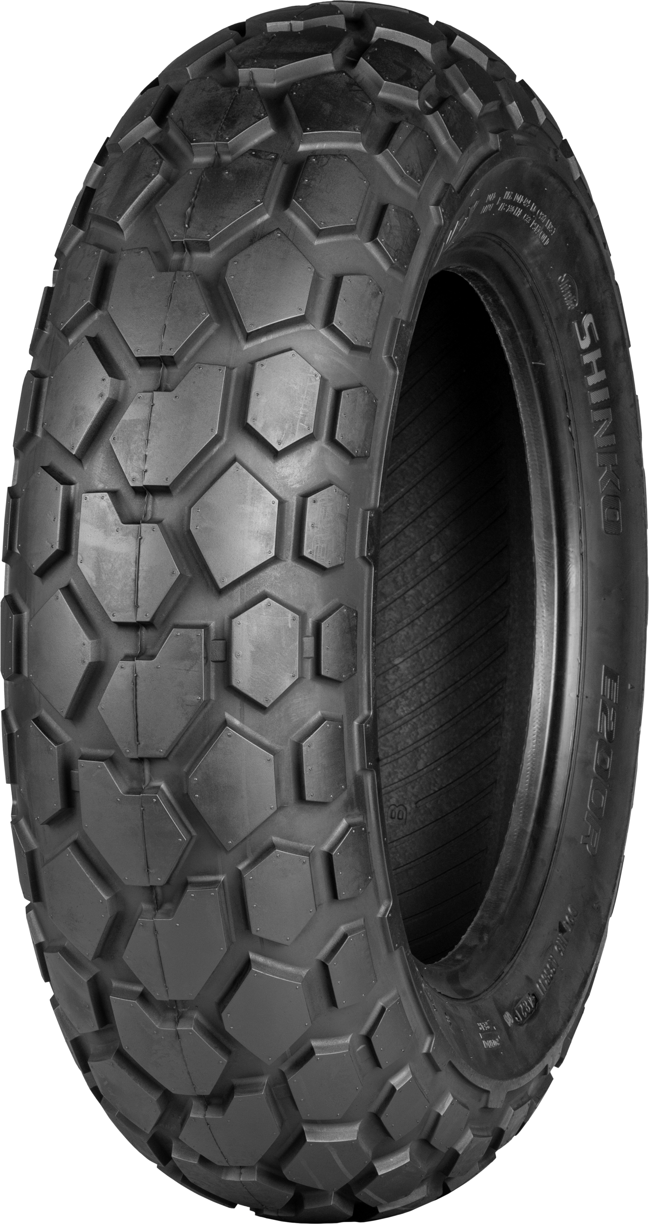 Shinko E200 rear 180/80-14 motorcycle tire with durable off-road traction, bias ply construction, suitable for off-road riding.