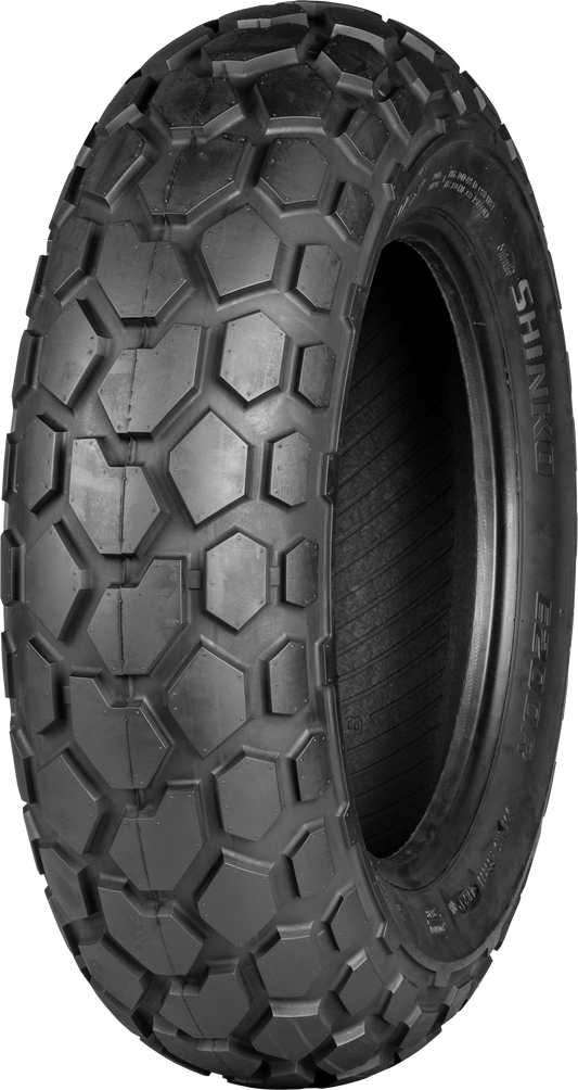 Shinko E200 rear 180/80-14 motorcycle tire with durable off-road traction, bias ply construction, suitable for off-road riding.