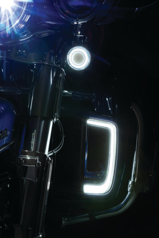 Kuryakyn Tracer LED front turn signal insert for Harley Davidson FLHX and FLTR models 2008-2015, showing the LED signal in a clear housing