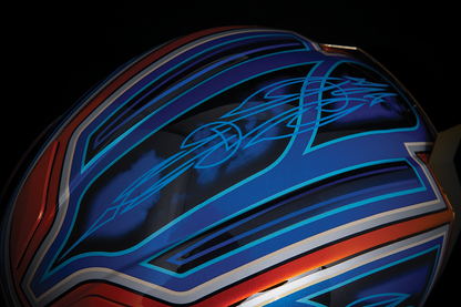 Blue ICON Airflite™ helmet in medium size with El Centro graphic, featuring a sleek aerodynamic design and ventilation vents.