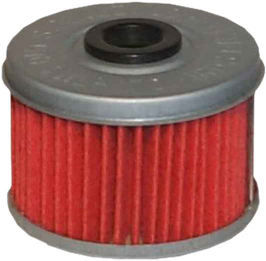 HIFLOFILTRO HF113 motorcycle oil filter with metal casing and rubber seal, designed for premium engine protection and performance
