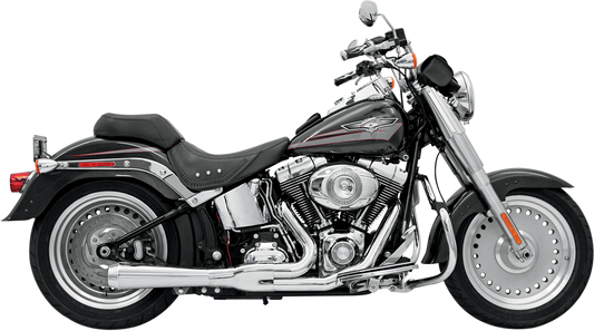 Chrome BASSANI XHAUST 2:1 short exhaust for Softail motorcycle, showing the polished metal finish and sleek design.