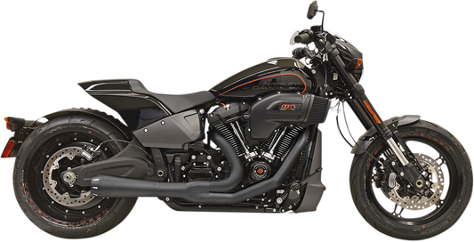BASSANI XHAUST Road Rage 2-into-1 exhaust system with black finish, showing the sleek black pipes and polished metal details.