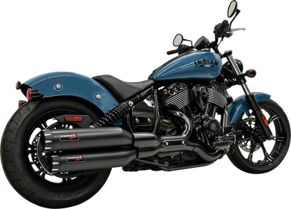 Black Bassani Xhaust 4-inch slip-on mufflers for aggressive sound and performance on motorcycles.