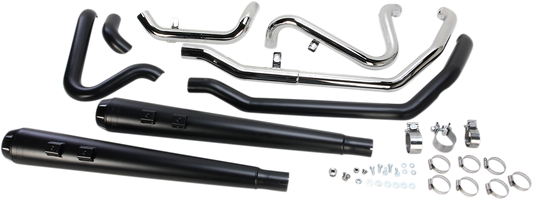 Black Bassani Xhaust Down Under exhaust with megaphone, showcasing the sleek muffler design and part number 1F66RB.