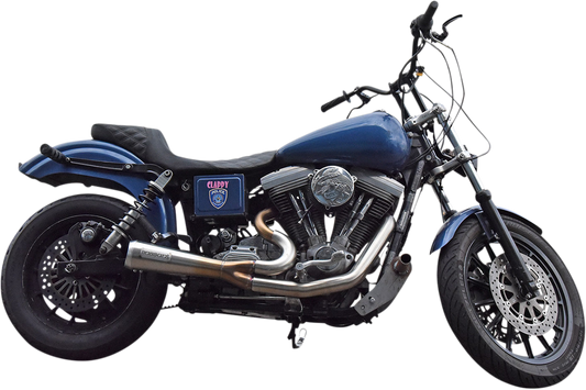 Chrome BASSANI XHAUST Ripper 2:1 exhaust system for motorcycles, showcasing the sleek metal finish and detailed piping.