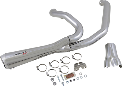 Chrome BASSANI XHAUST Short 2:1 exhaust for FL motorcycles, featuring sleek chrome finish and durable construction.