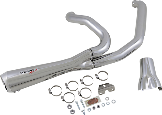 Chrome BASSANI XHAUST Short 2:1 exhaust for FL motorcycles, featuring sleek chrome finish and durable construction.