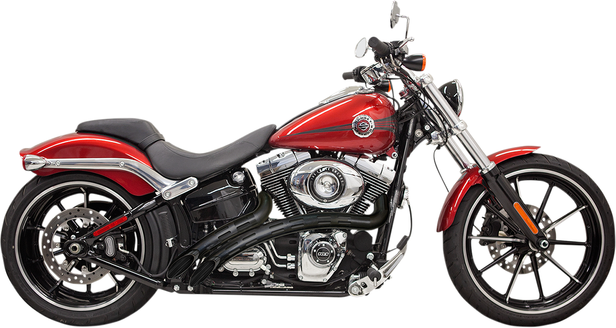 Black Bassani Xhaust Sweeper exhaust for motorcycles, showcasing the sleek, matte black finish and compact design.
