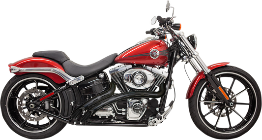 Black Bassani Xhaust Sweeper exhaust for motorcycles, showcasing the sleek, matte black finish and compact design.