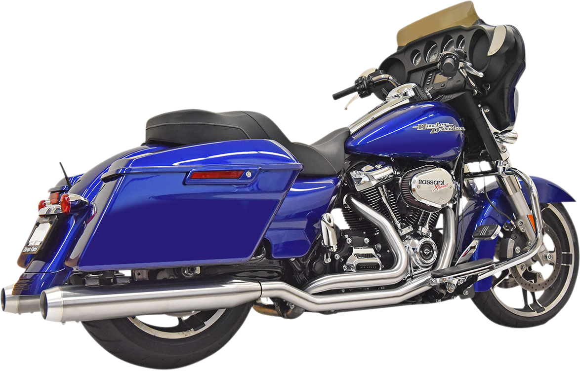 Stainless steel BASSANI XHAUST true dual motorcycle exhaust with dual pipes and polished finish, part number 1F66SS.