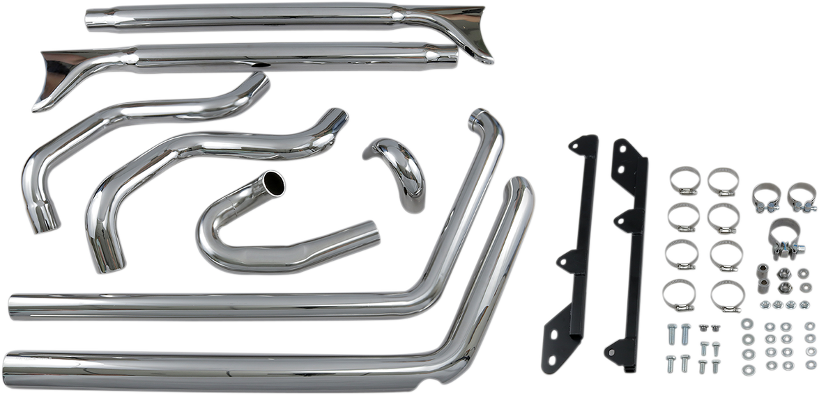 BASSANI XHAUST True Duals Exhaust System with Fishtail Mufflers for Harley Softail motorcycle, shown with dual pipes and chrome finish.