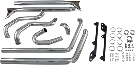 BASSANI XHAUST True Duals Exhaust System with Fishtail Mufflers for Harley Softail motorcycle, shown with dual pipes and chrome finish.