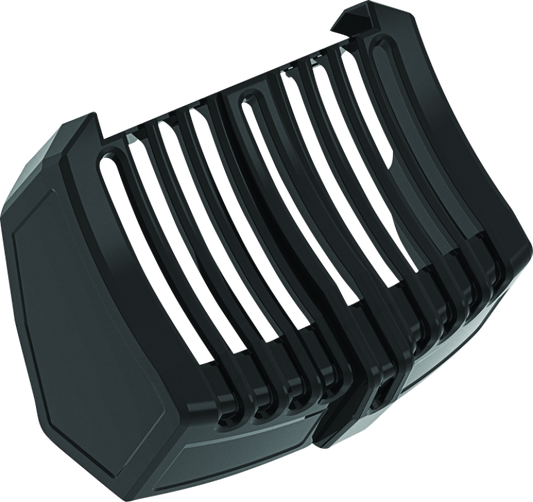 Black Kuryakyn oil cooler cover for Harley Davidson Touring models, part #6418, with a sleek motorcycle accessory design.