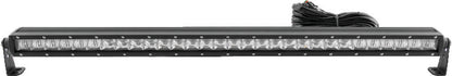 QuadBoss 31.5-inch single row LED light bar with combo beam, black housing, mounted on vehicle for off-road lighting.