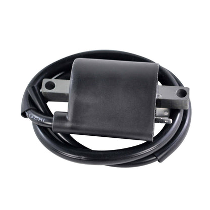 RM STATOR external ignition coil part RM06154, shows the black coil with mounting brackets and electrical connections.