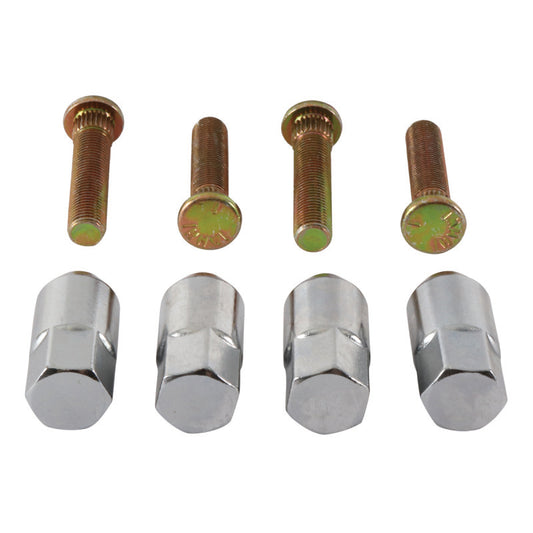 QuadBoss front wheel stud and nut kit for Polaris RZR and ACE models, showing metal wheel hardware components.