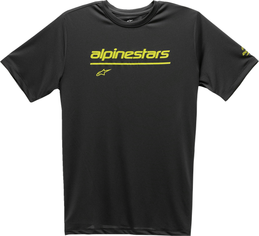 Black ALPINESTARS Tech Line Up performance T-shirt in medium size, featuring sleek design and branding details.