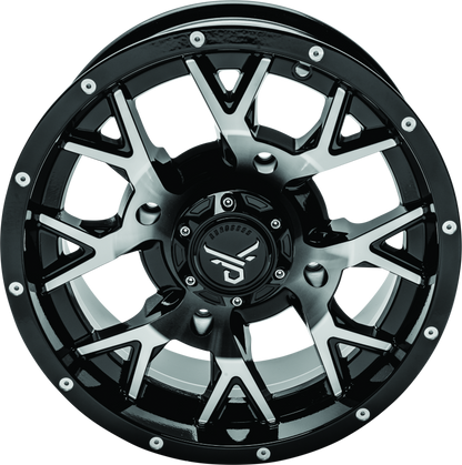 QuadBoss Barbwire 14x7 aluminum wheels, part number 608574, showcasing durable, lightweight alloy wheels with a barbwire design.