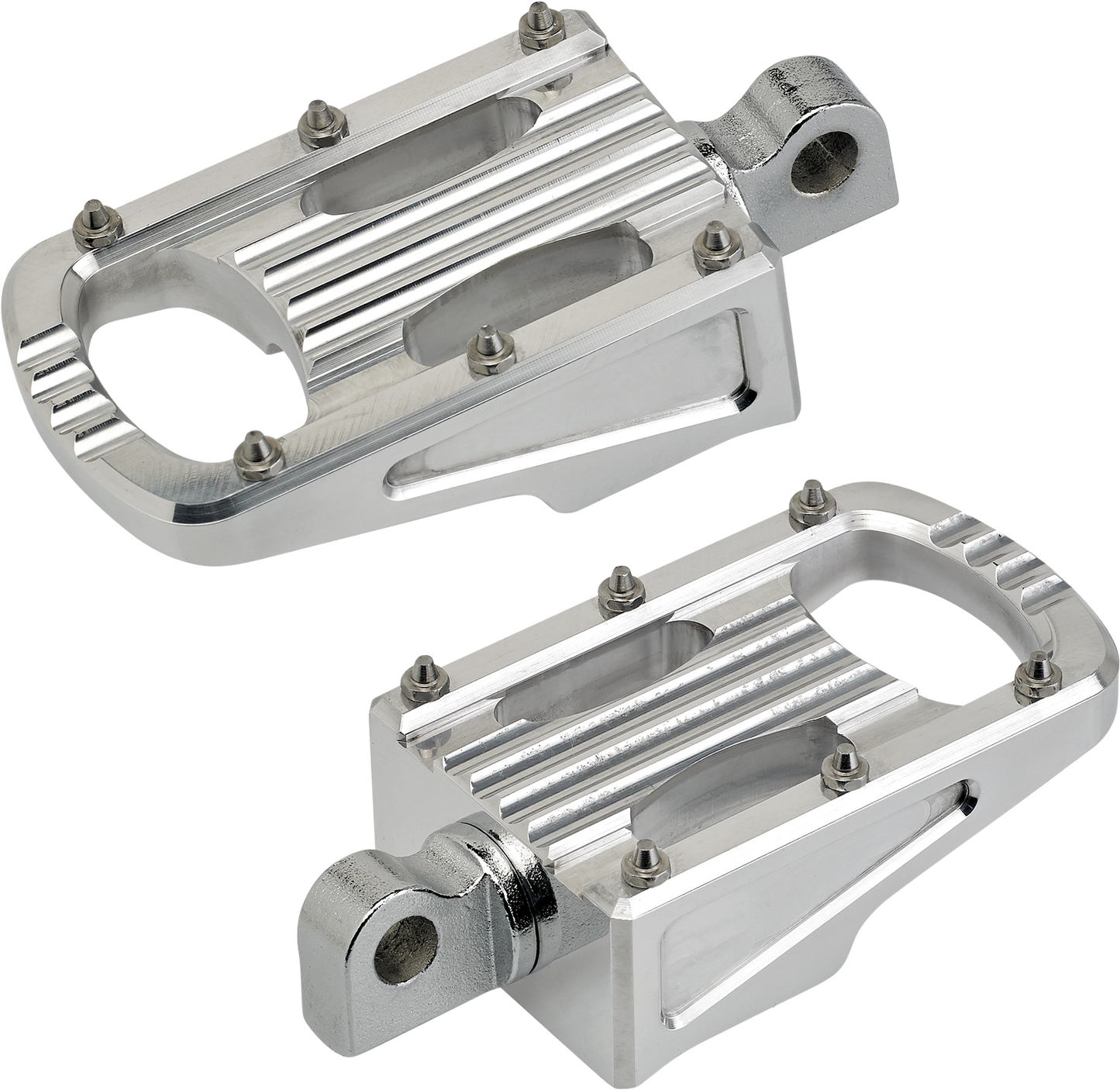 Polished BILTWELL Punisher Footpeg Classic for motorcycle, made of polished 7005 aluminum, mounted on a body part.