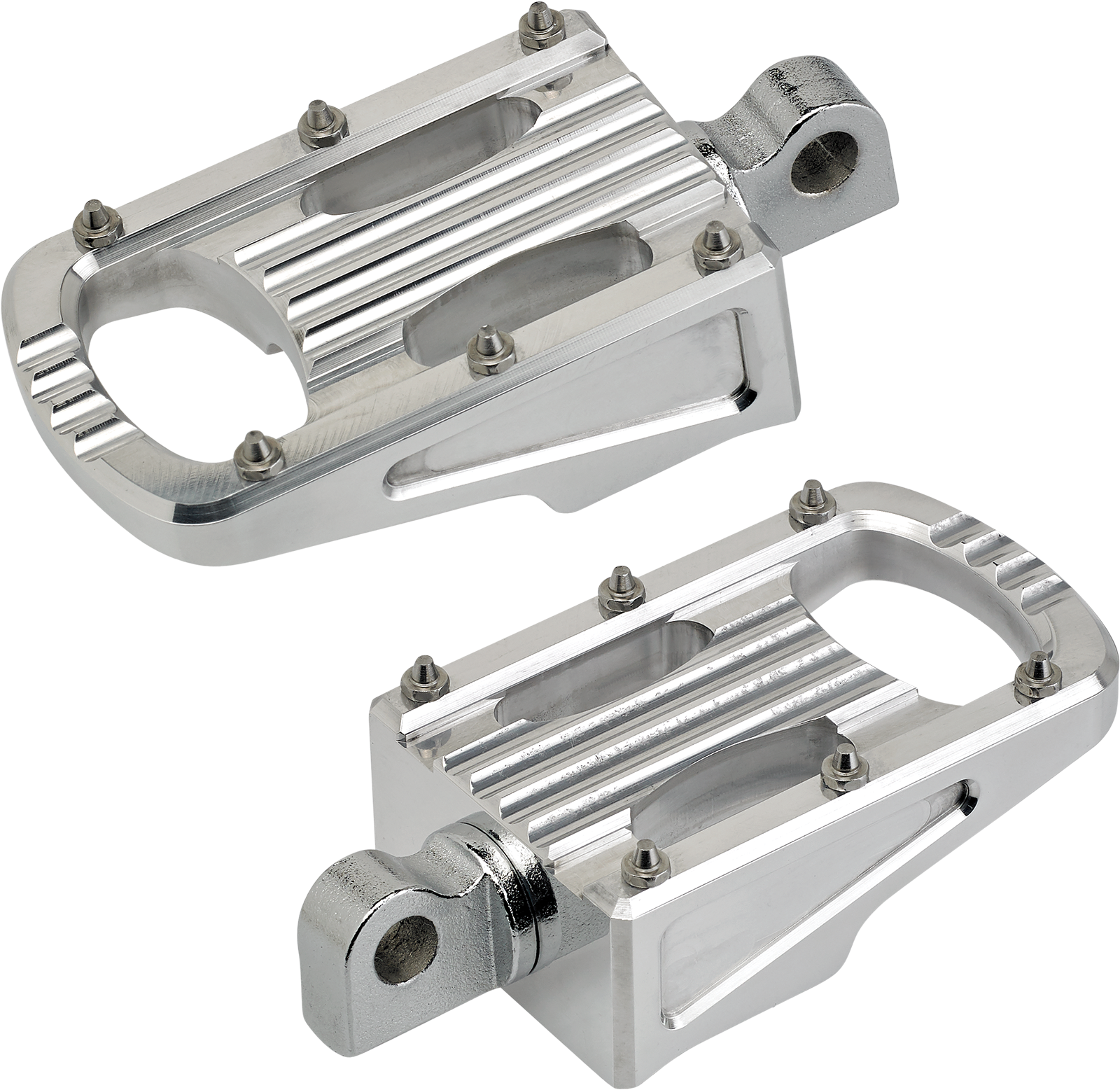 Polished BILTWELL Punisher Footpeg Classic for motorcycle, made of polished 7005 aluminum, mounted on a body part.