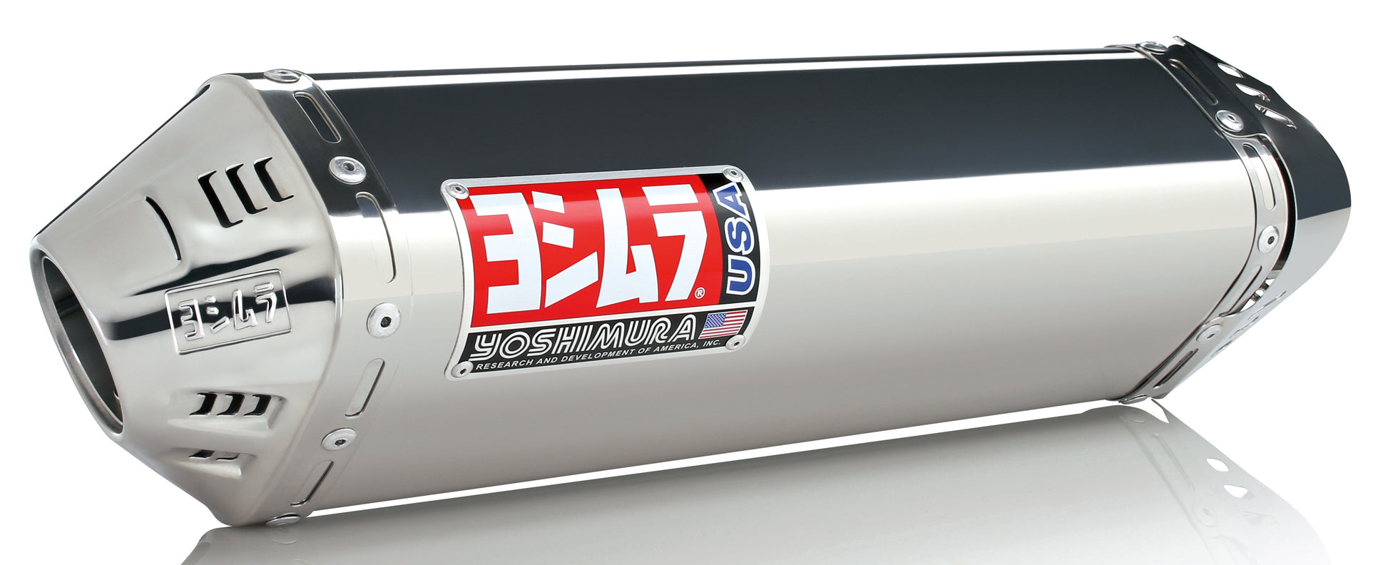 YOSHIMURA Street TRC slip-on exhaust for UTVs, featuring sleek metal finish and compact design, mounted on a utility vehicle