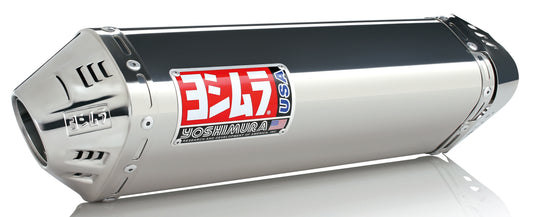 YOSHIMURA Street TRC slip-on exhaust for UTVs, featuring sleek metal finish and compact design, mounted on a utility vehicle