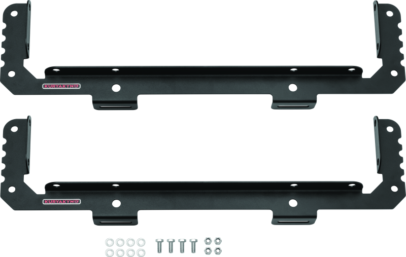 Kuryakyn Takrak Utility Cradles in black, heavy-duty UTV tool and gear holders mounted on Polaris Ranger or similar vehicles.
