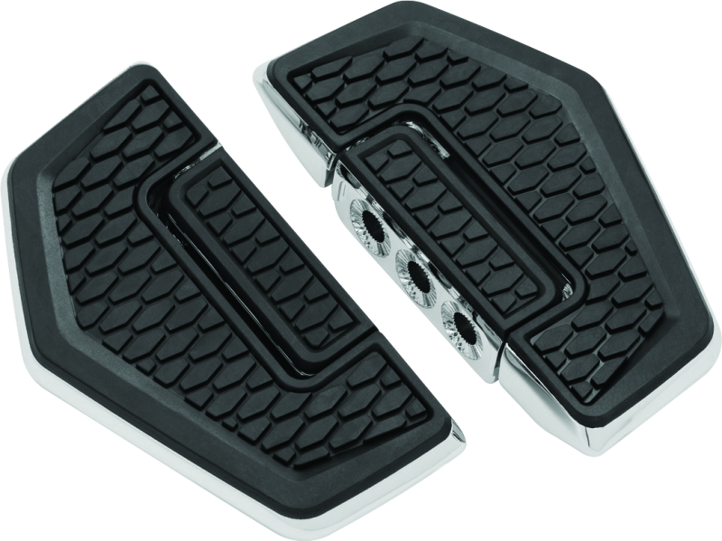 Kuryakyn Hex Folding Mini Foot Board without Adapter in shiny chrome finish, compact motorcycle footrest for rider comfort