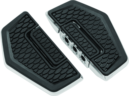 Kuryakyn Hex Folding Mini Foot Board without Adapter in shiny chrome finish, compact motorcycle footrest for rider comfort