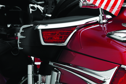 Kuryakyn LED passenger armrest trim with turn signals for Honda Gold Wing GL1800, chrome finish, 2006-2017 motorcycle accessory