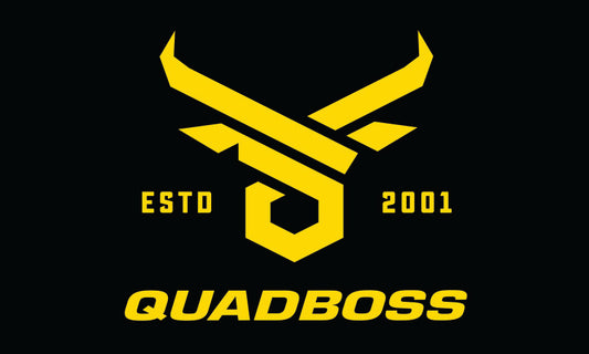 QuadBoss 3x5 PowerSports pole flag with logo display, featuring a durable design and vibrant graphics for outdoor use.