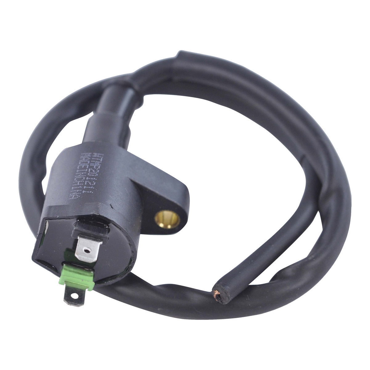 RM STATOR external ignition coil, model RM06025, showing the compact coil component used for vehicle ignition systems.