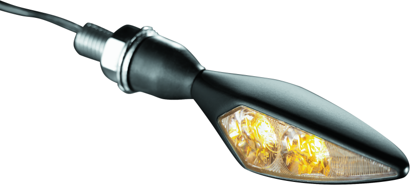 Kuryakyn Micro Rhombus Amber Turn Signals in satin black, front and rear motorcycle lighting with sleek, compact design