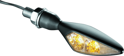 Kuryakyn Micro Rhombus Amber Turn Signals in satin black, front and rear motorcycle lighting with sleek, compact design