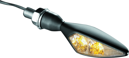 Kuryakyn Micro Rhombus Amber Turn Signals in satin black, front and rear motorcycle lighting with sleek, compact design
